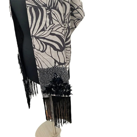 Pashmina Wool Shawl with Silky Tassel Fringe Feathers and Beading NWT - Picture 5 of 14
